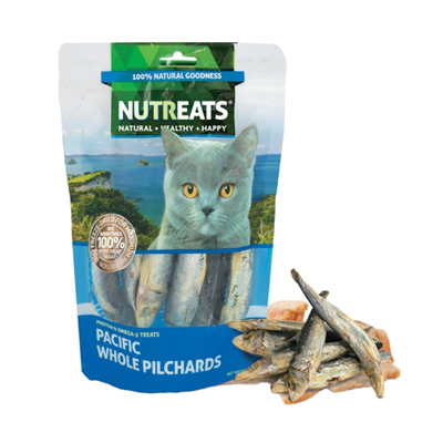 NUTREATS Pacific Whole Pilchards นูทรีทส์ ปลาพิลเชิร์ดทั้งตัว ขนมสำหรับแมวฟรีซดรายเพื่อสุขภาพ เสริมกระดูกและกล้ามเนื้อ (50g)